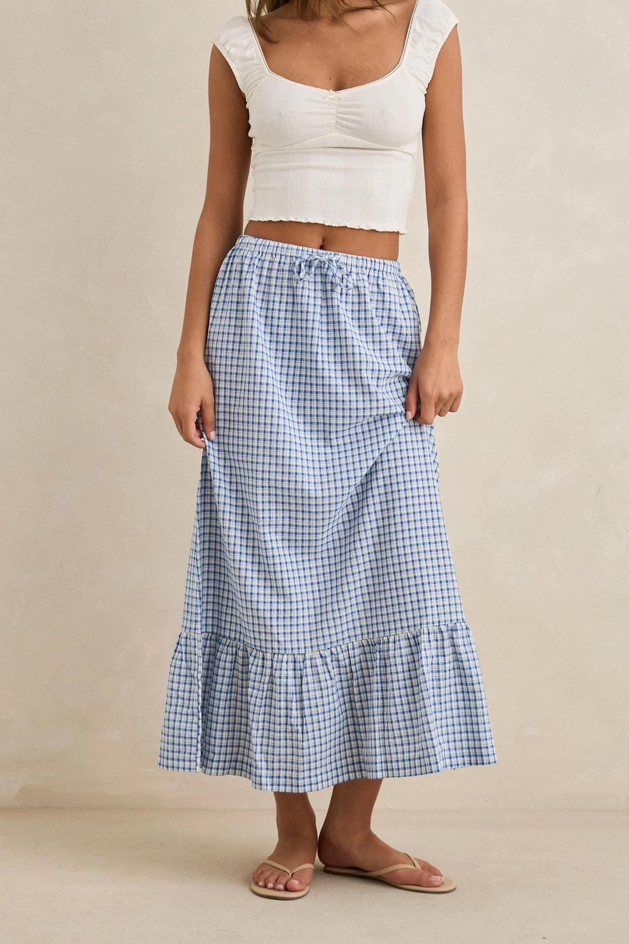 RHYTHM - LOLA CHECK TIERED MAXI SKIRT
