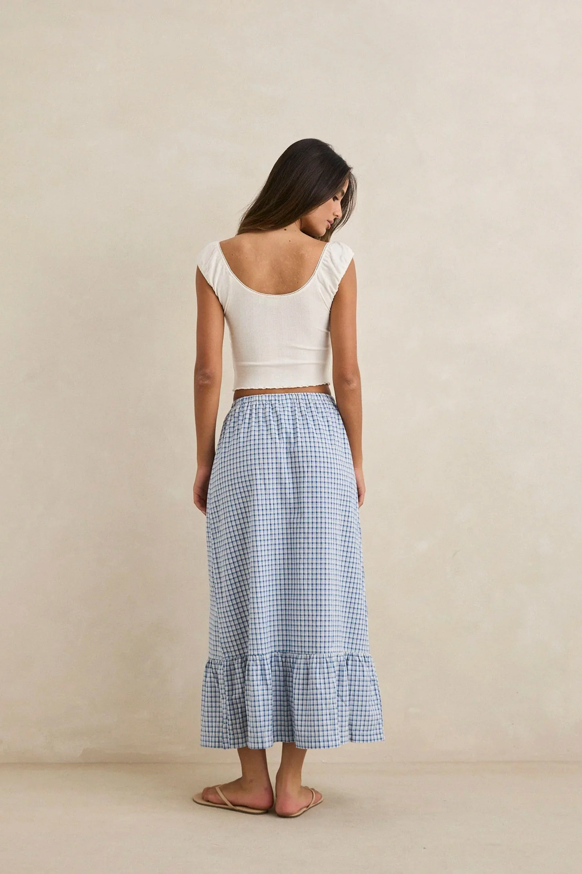 RHYTHM - LOLA CHECK TIERED MAXI SKIRT - Image 3