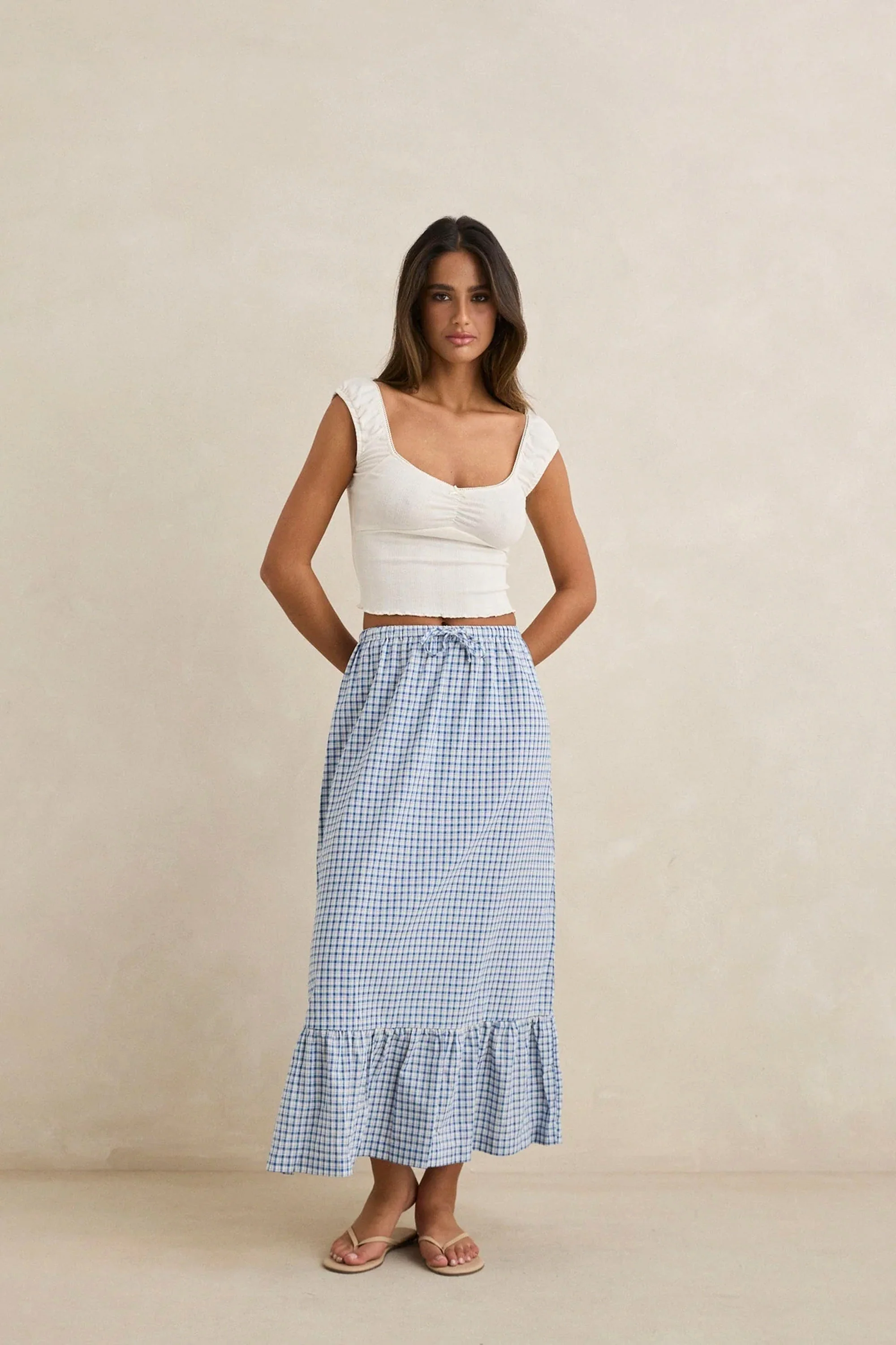 RHYTHM - LOLA CHECK TIERED MAXI SKIRT - Image 4
